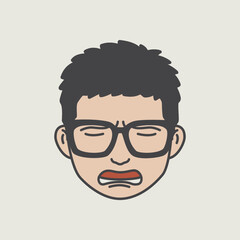 crying human face icon, flat cartoon style illustration