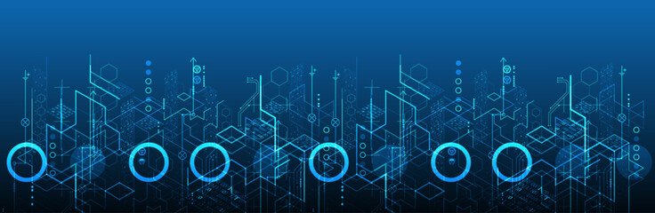 Isometric big data flow processing concept, cloud database. Abstract technology background. Vector illustration