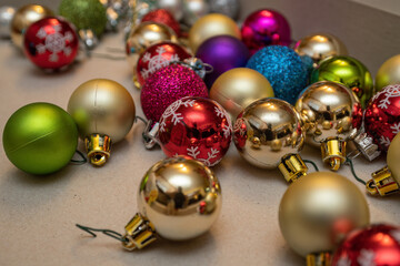 Plastic decorative balls lying next to each other.