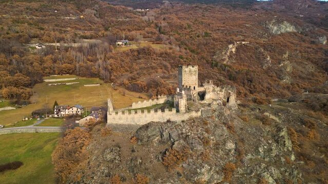 Roll view of the Cly castle Saint Denis Aosta Valley