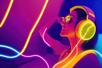 Woman in Sunglasses Listening to Music   (Generative AI)