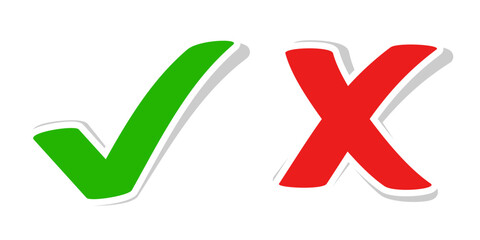 green tick and red cross mark