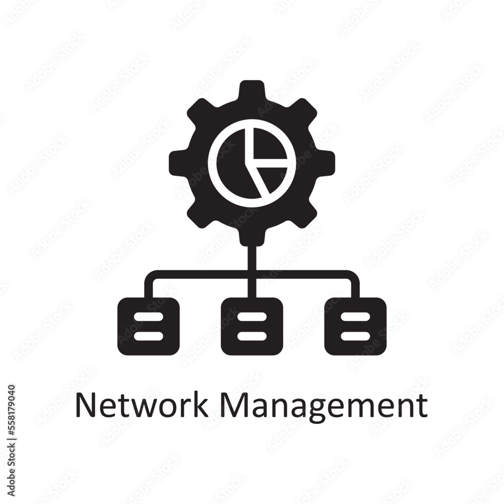 Poster network management vector solid icon design illustration. business and data management symbol on whi