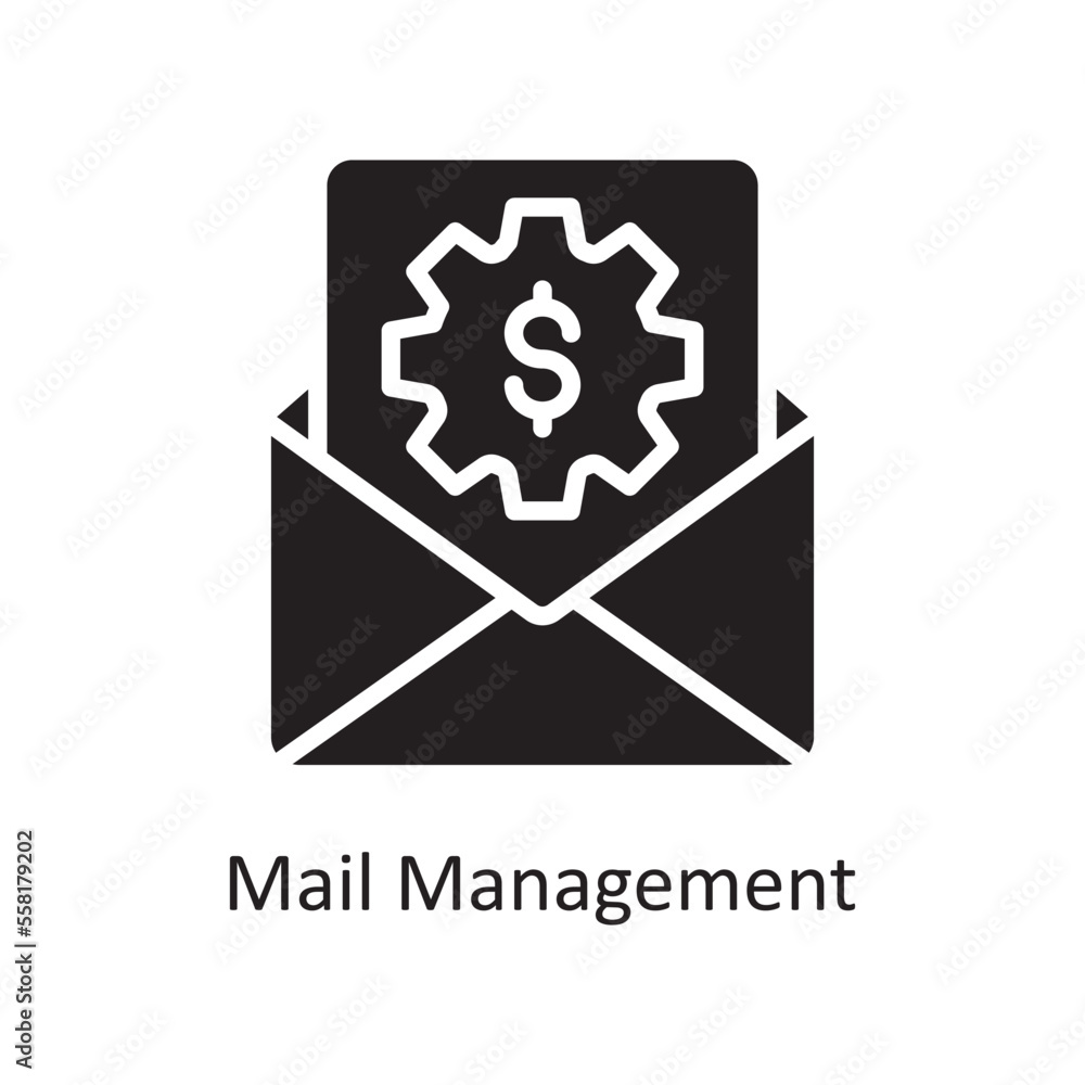 Poster mail management vector solid icon design illustration. business and data management symbol on white 