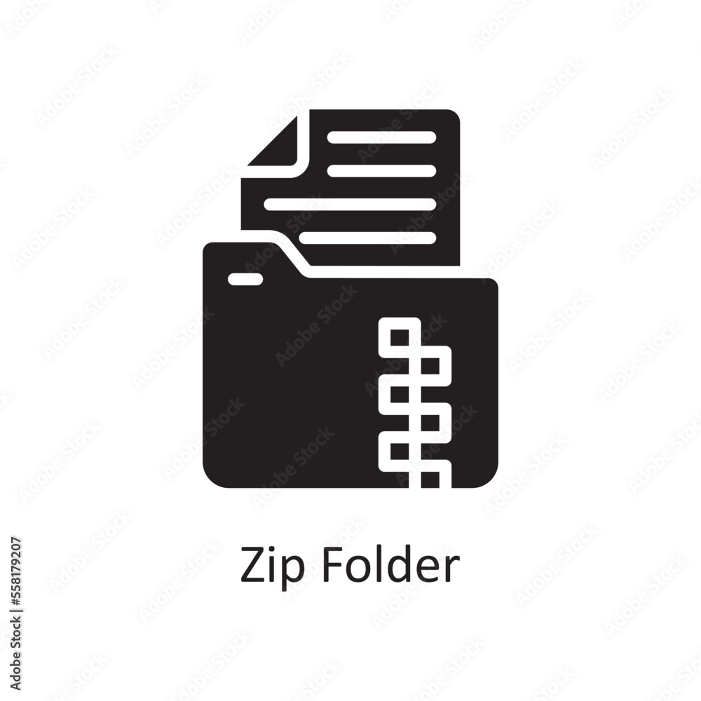 Poster zip folder vector solid icon design illustration. business and data management symbol on white backg