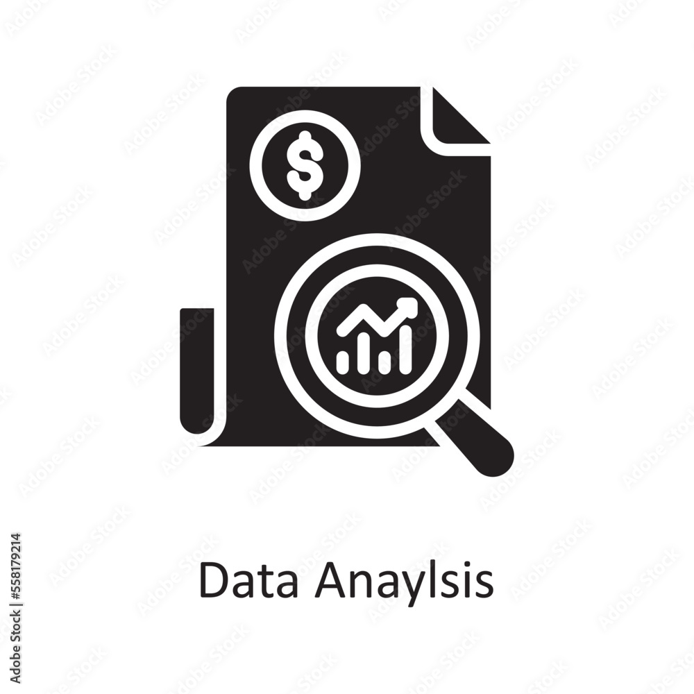 Poster data analysis vector solid icon design illustration. business and data management symbol on white ba