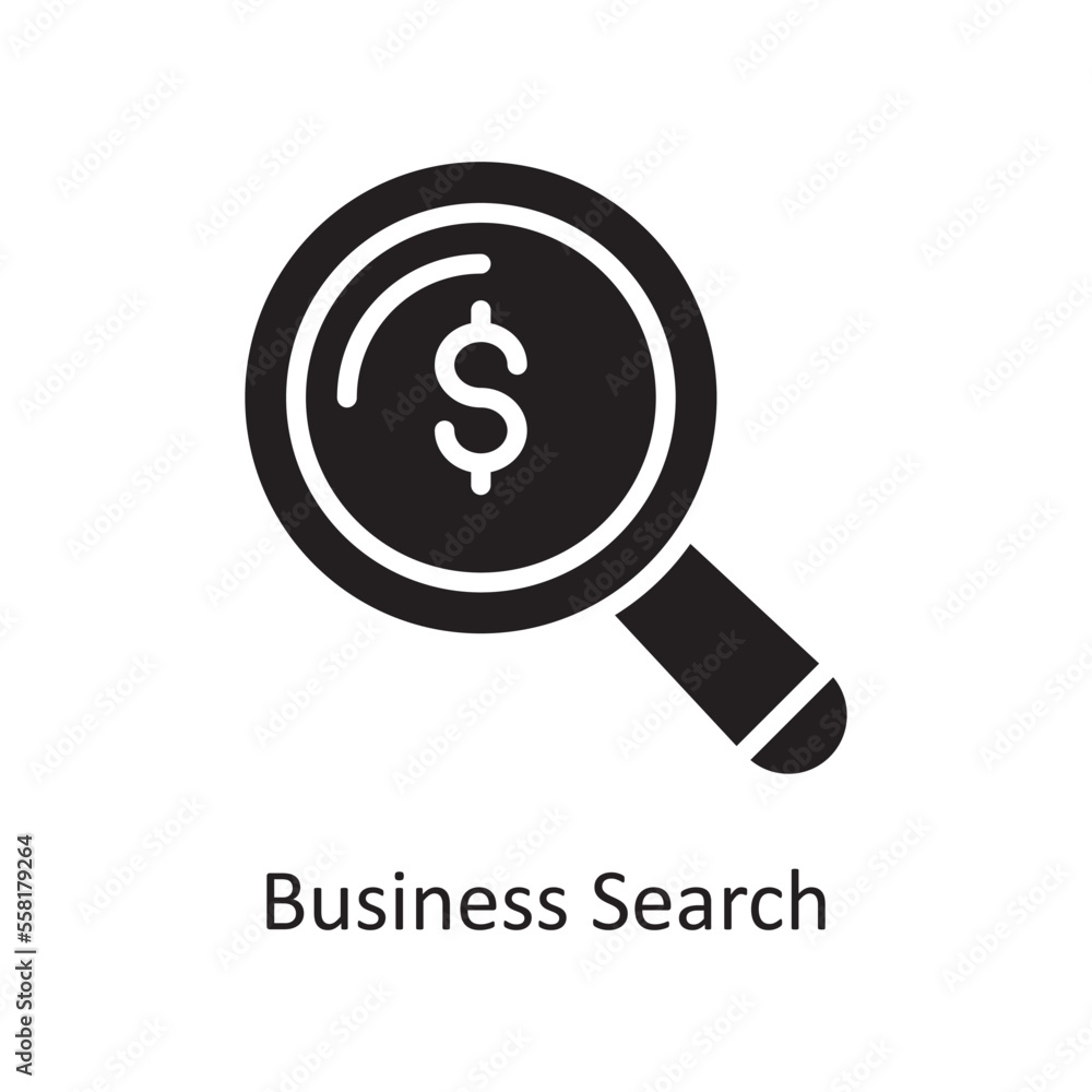 Poster business search vector solid icon design illustration. business and data management symbol on white 