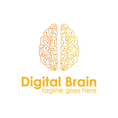 Digital Brain Logo Design Template with Brain icon and Digital icon. Perfect for business, company, mobile, app, Restaurant, icon, etc