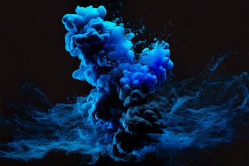 blue smoke dispersion on a black background, generative ai