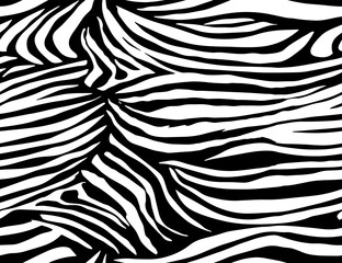 Full Seamless Zebra Tiger Pattern Textile Texture Print. Vector Background. Black white design for interior, clothes, bed linen, fabric, cover, wallpaper, fashion, kids clothing.
