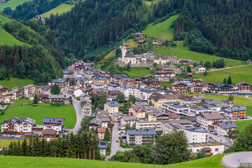 Fototapeta na wymiar Panoramic view of Grossarl town in Grossarl valley, Austria.