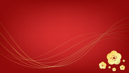 Red background and golden lines, golden flower with space. Lunar new year concept, Chinese new year background. vector.