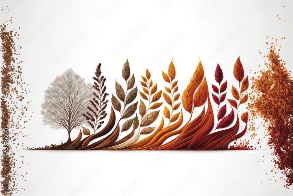 Aufkleber a group of different colored leaves on a white background with a border of red, orange, and brown sp