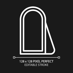 Floor mirror pixel perfect white linear icon for dark theme. Full length option. Accessory for bathroom. Furniture store. Thin line illustration. Isolated symbol for night mode. Editable stroke