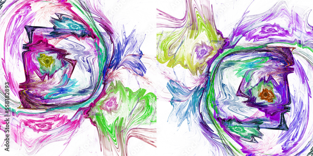 Poster multicolored wavy lines create swirls on a white background. set of abstract fractal backgrounds. tw