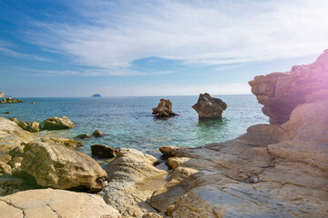 View of rocks, bays, clear sea - natural background, Spain, Costa Blanca