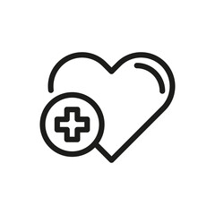 Heart and medical cross line icon