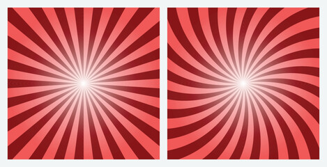 Dark red sunburst background set. Retro style gray color radial and spiral sunbeam rays background, pattern, wallpaper. Vector Illustrations.