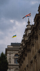 Fototapeta na wymiar Ukrainian and British flag in London