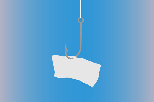 Vector illustration of a fish hook with a piece of paper attached to it with space for text or message