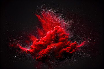 red carmin smoke explosion on a black background, generative ai