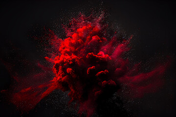 red carmin explosion on a black background, generative ai