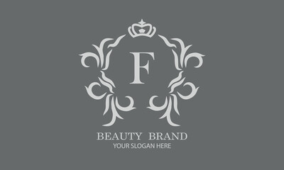 Luxury initial F logo template for restaurant, royalty, boutique, cafe, hotel, heraldic, jewelry, fashion and other vector illustrations
