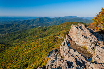 Gazing at the Fall Beauty from Stony Man Cliffs, Shenandoah National Park Virginia USA, Virginia