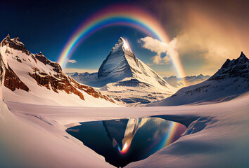 winter mountain landscape,aurora, rainbow