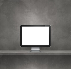 Computer pc on grey shelf background