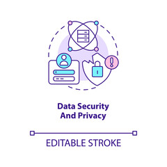 Data security and privacy concept icon. Information protection. Datalogy challenge abstract idea thin line illustration. Isolated outline drawing. Editable stroke. Arial, Myriad Pro-Bold fonts used