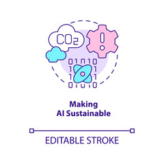 Making AI sustainable concept icon. Environment care. Data science challenge abstract idea thin line illustration. Isolated outline drawing. Editable stroke. Arial, Myriad Pro-Bold fonts used