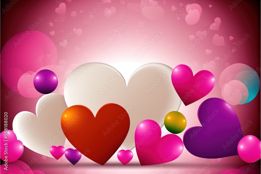 Poster a bunch of hearts on a pink background with a light shining through the middle of the image and the 