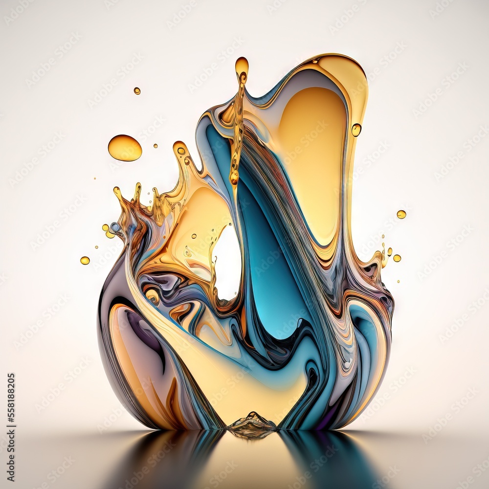 Poster an apple logo with a splash of liquid coming out of the top of it and the bottom of the apple logo i