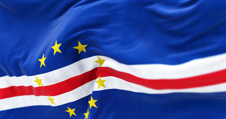 Close-up view of the Cape Verde national flag waving in the wind