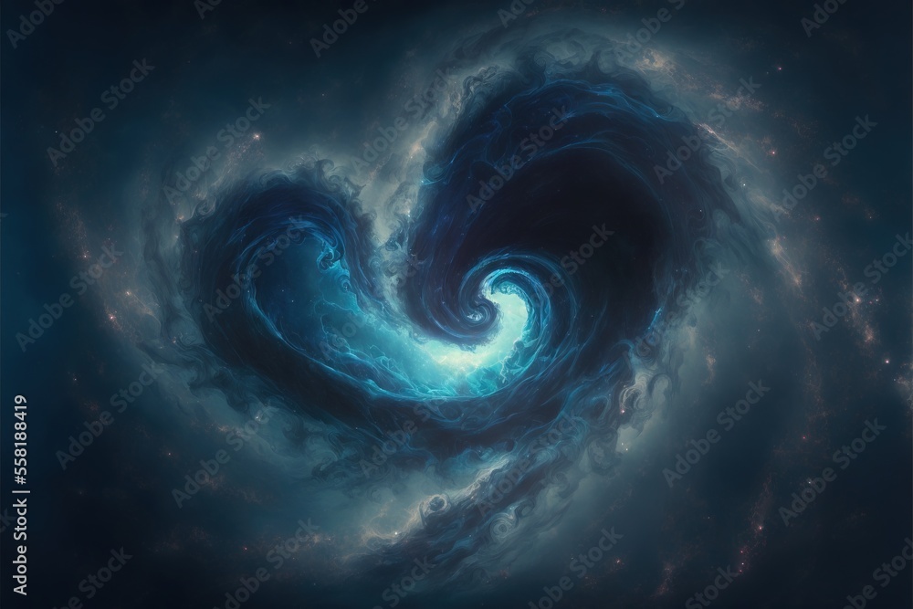 Poster a blue swirl in the middle of a dark blue background with stars in the middle of the image and the c