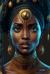 illustration, beautiful image of a black woman created with generative AI technology, 3D illustration.