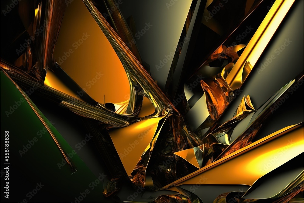 Aufkleber a very abstract picture of a bunch of metal objects in gold and black colors with a black background