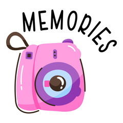 Flat sticker of camera designed in doodle style 