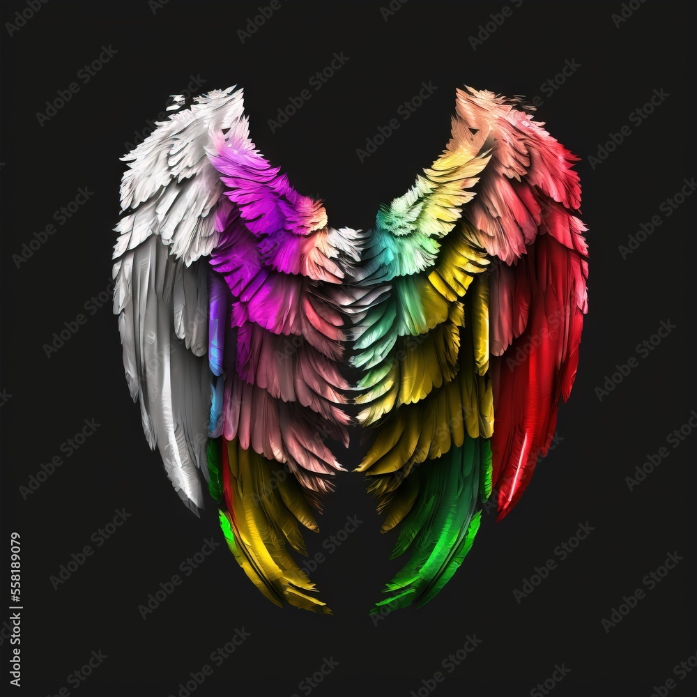 Poster a multicolored angel wing on a black background with a black background and a black background with 