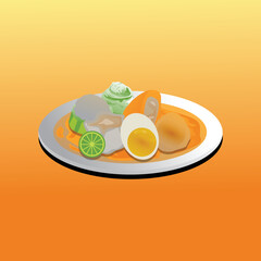 Siomay, Indonesian steamed fish dumpling with vegetables served in peanut sauce. Vector Illustration