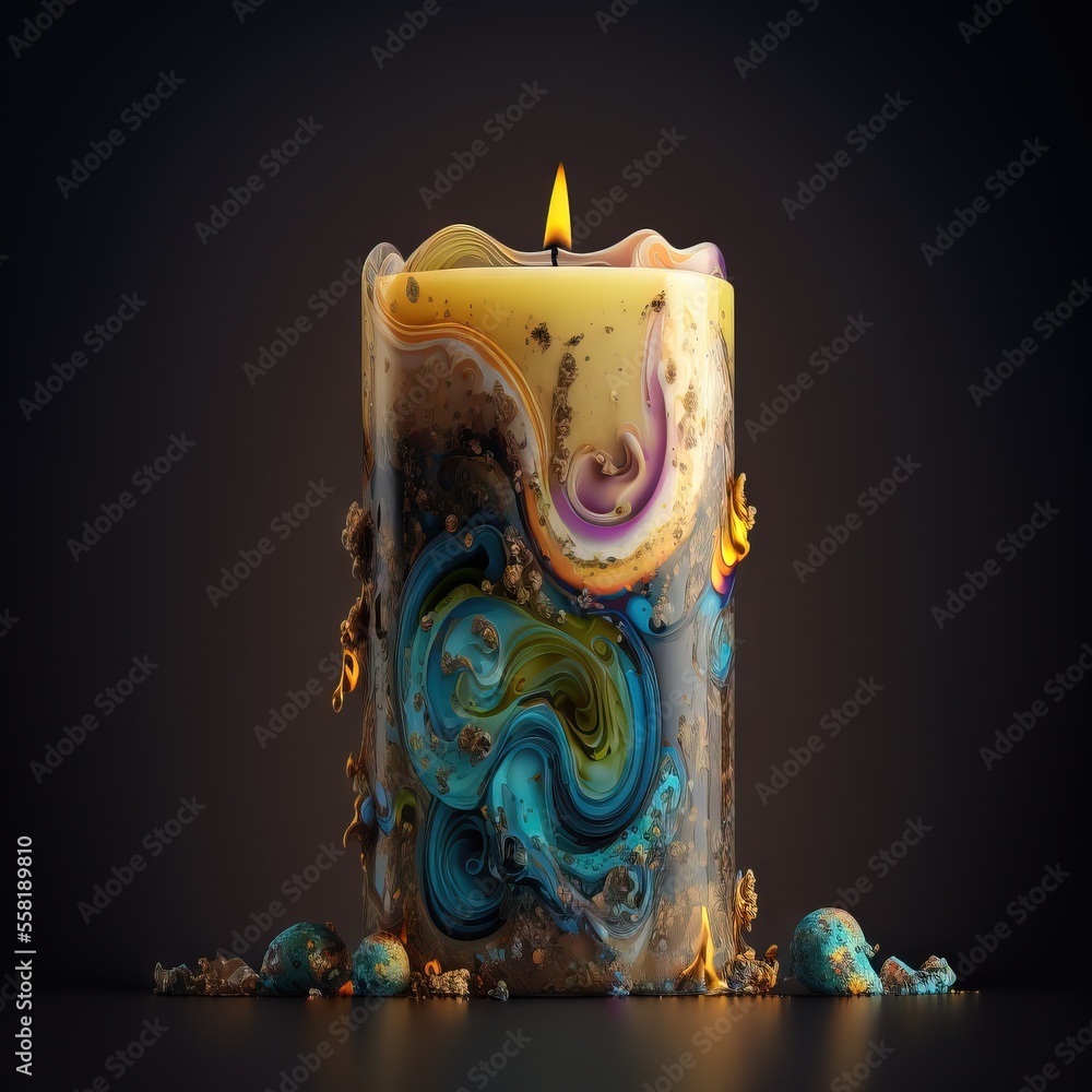 Poster a colorful candle with a black background and a black background with a black background and a black