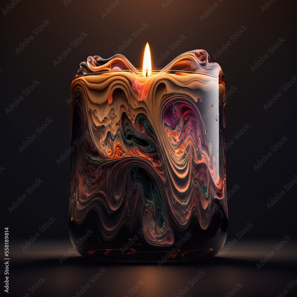 Poster a candle that is sitting on a table with a black background and a light in the middle of it that is 