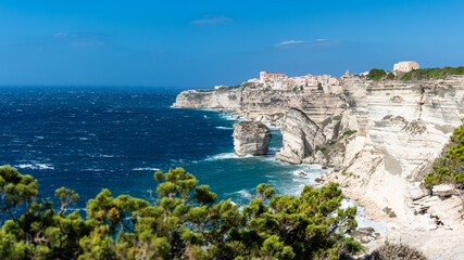 Old town of Bonifacio, built on cliff rocks. Corsica, France
