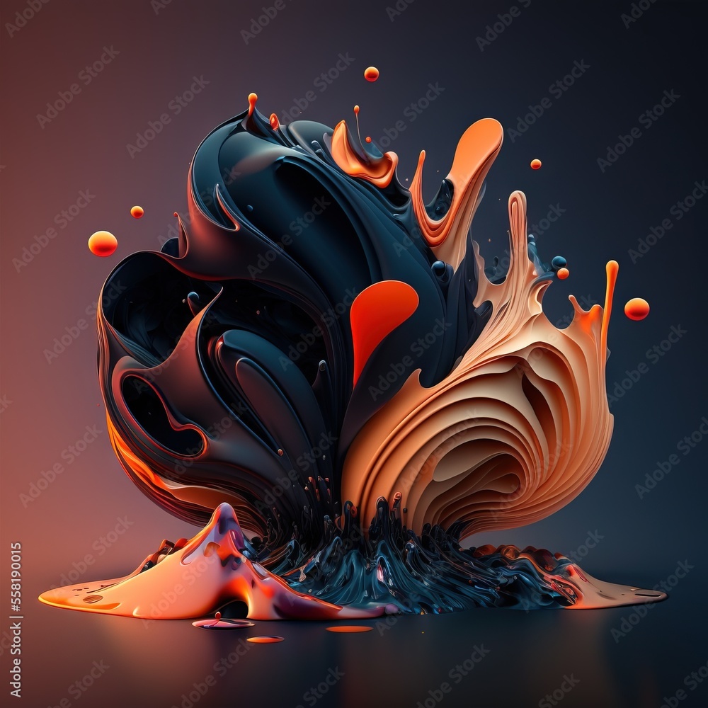 Poster an abstract art piece with liquid flowing out of the top of it and on the bottom of the bottom of th