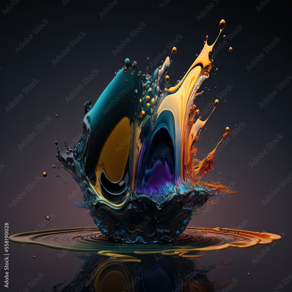 Poster a colorful object floating on top of a body of water on a black surface with a reflection of the wat