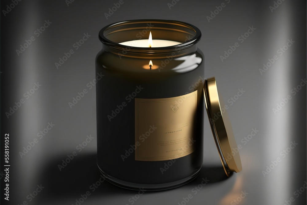 Aufkleber a black candle with a gold lid on a dark background with a reflection of a candle in the middle of t