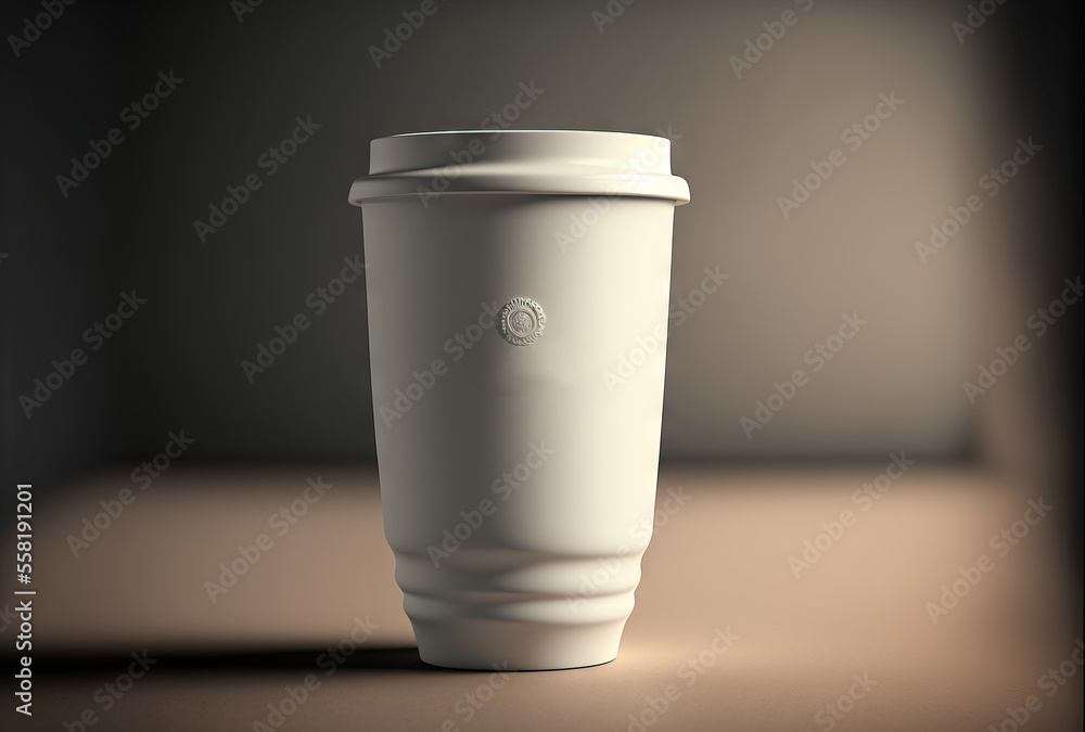 Poster a cup of coffee sitting on top of a table next to a window with a light shining on it and the words 