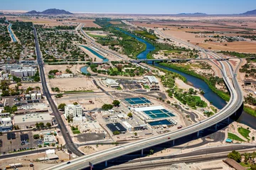 Foto op Plexiglas Above Yuma, Arizona looking along the Colorado River and Interstate 8 © tim