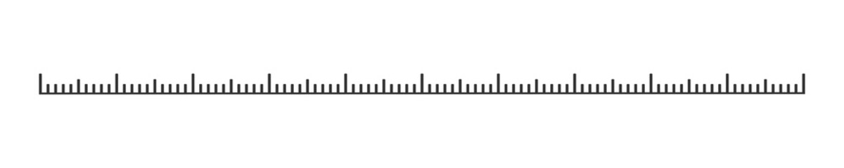 Graphic scale of ruler, tape or thermometer. Distance, height or length measurement of math, sewing, meteorological tool. Horizontal measuring chart with markup. Vector outline illustration